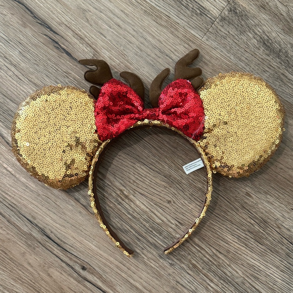 Gold and Red Sequin Reindeer Antler Mickey Ears